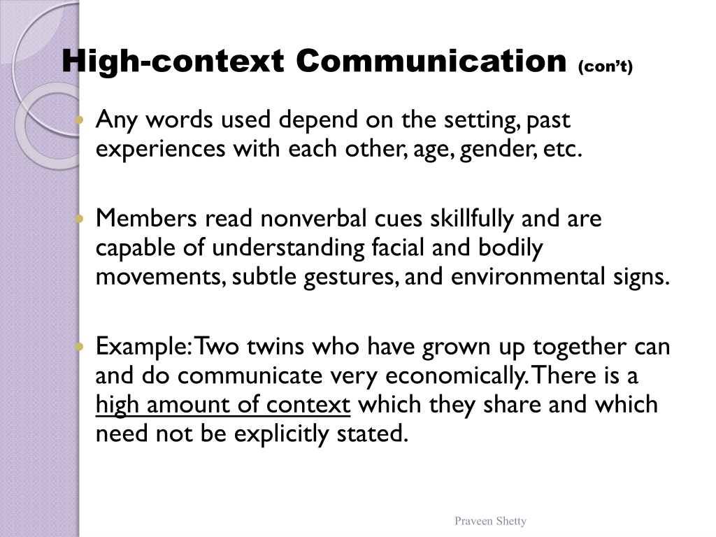 High Context Communication Style Example