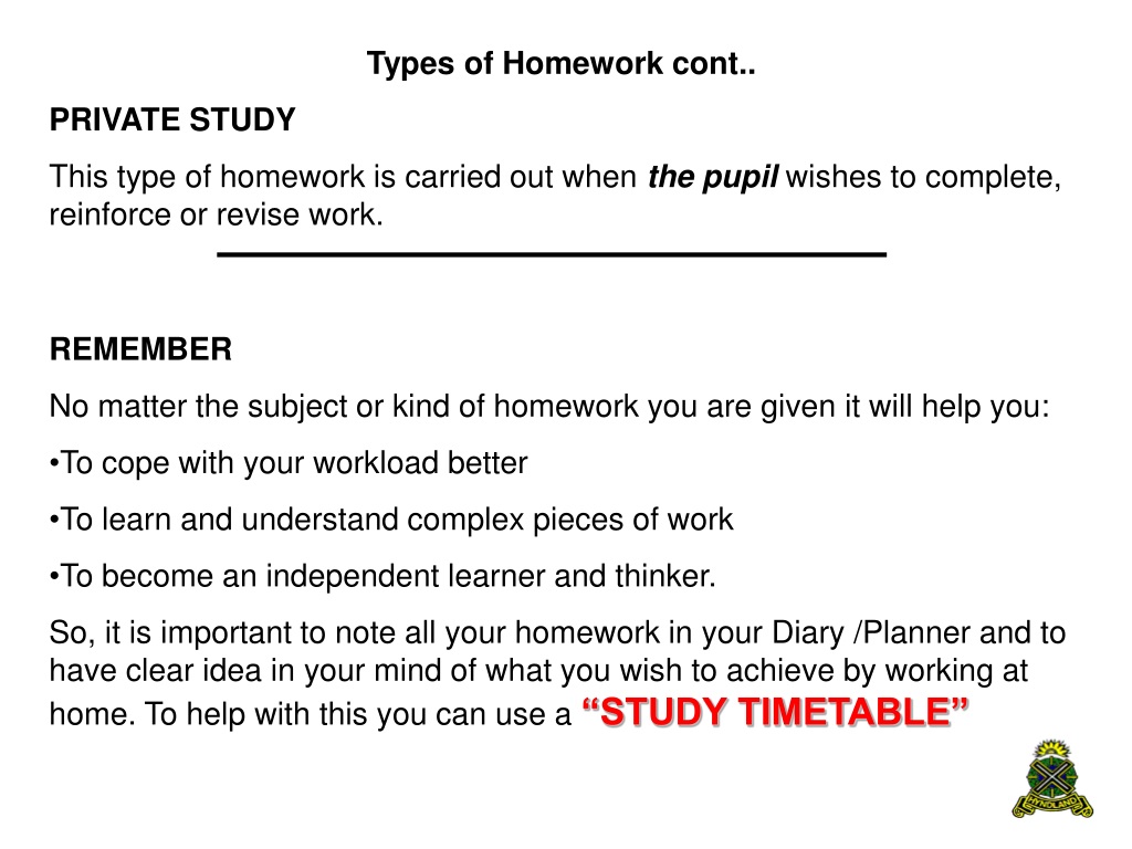 types of homework ppt