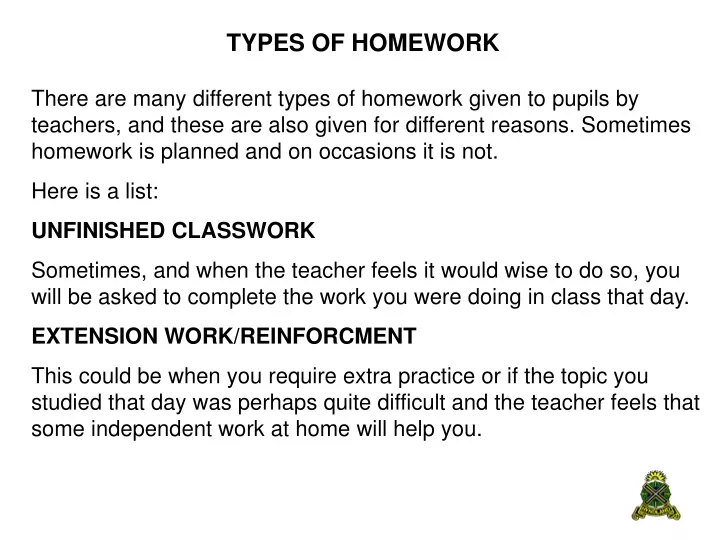 what are the types of homework