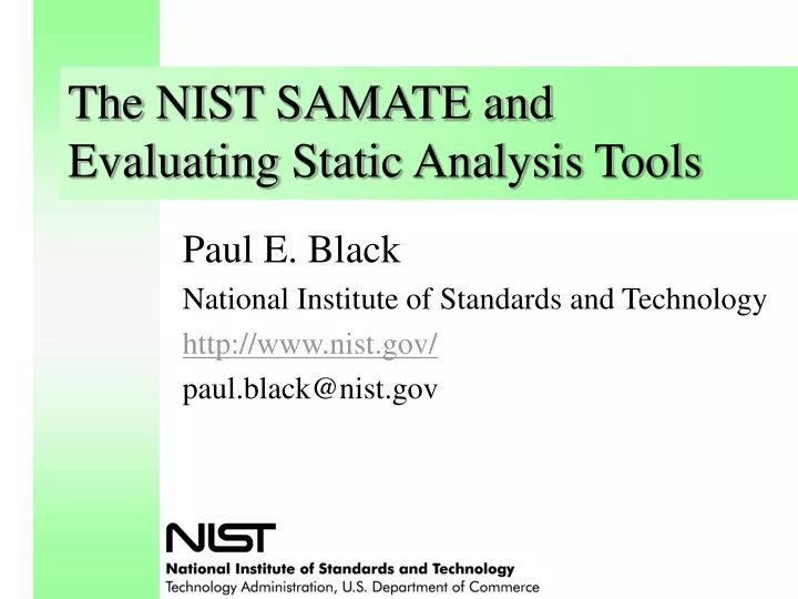 the nist samate and evaluating static analysis tools n.