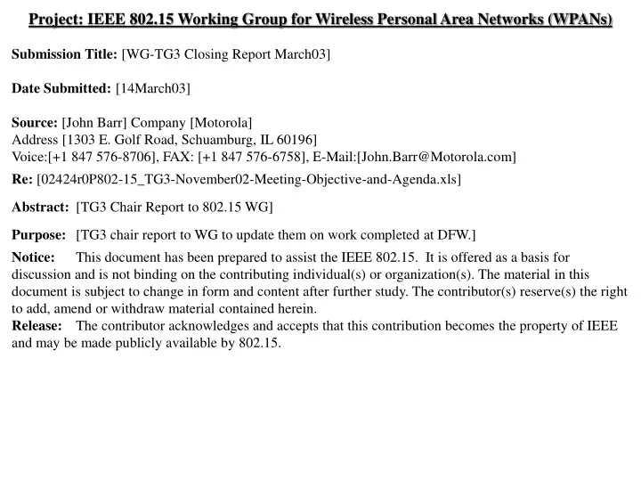 project ieee 802 15 working group for wireless n.