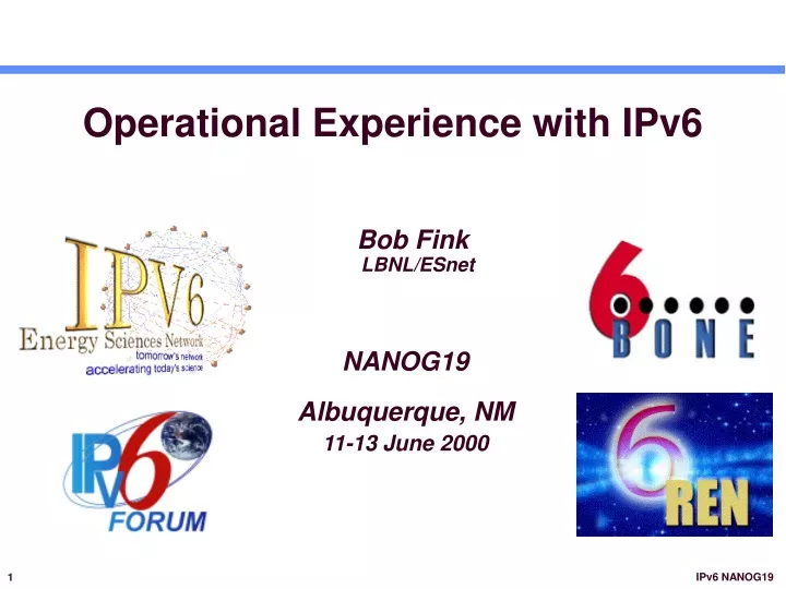 operational experience with ipv6 n.