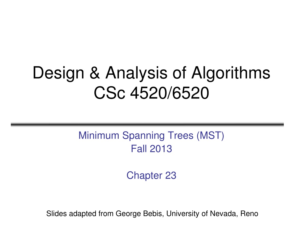 PPT - Design & Analysis of Algorithms CSc 4520/6520 PowerPoint