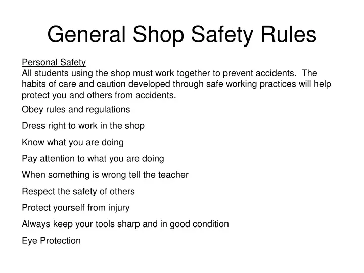 general shop safety rules n.