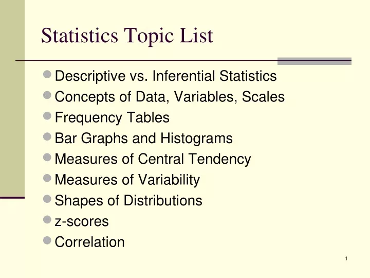 statistics topic list n.