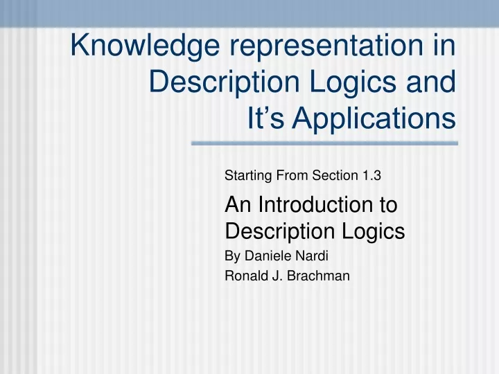 knowledge representation in description logics and it s applications n.