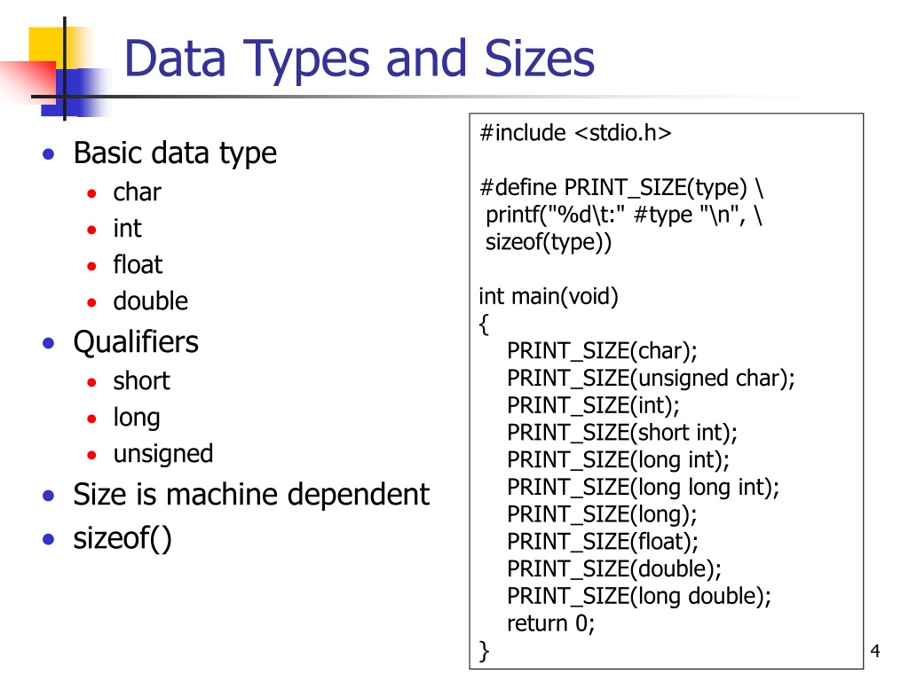 data types in c ppt presentation