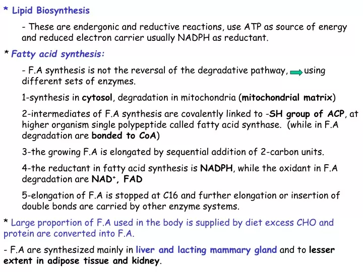 lipid biosynthesis these are endergonic n.