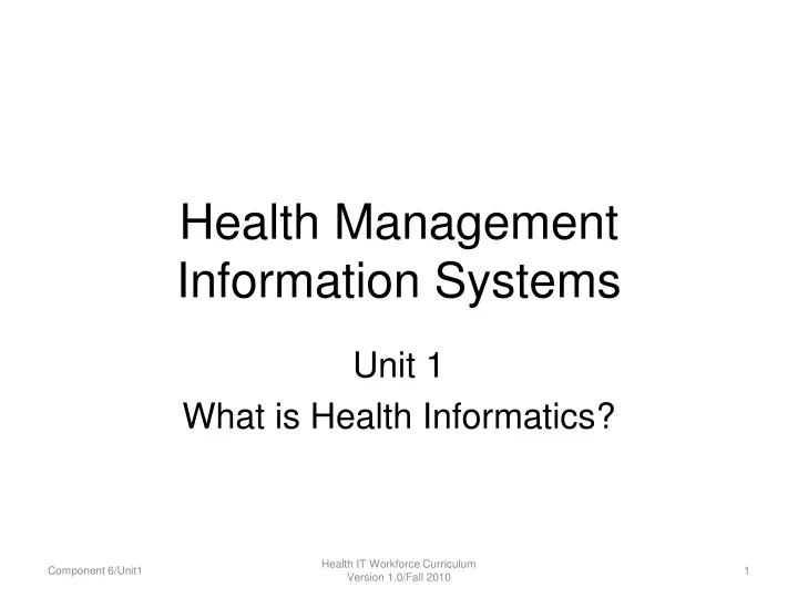 PPT - Health Management Information Systems PowerPoint Presentation ...