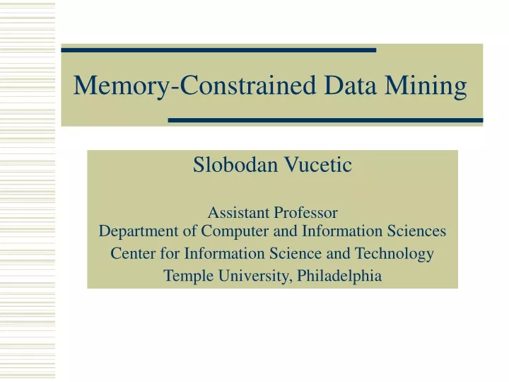 memory constrained data mining n.