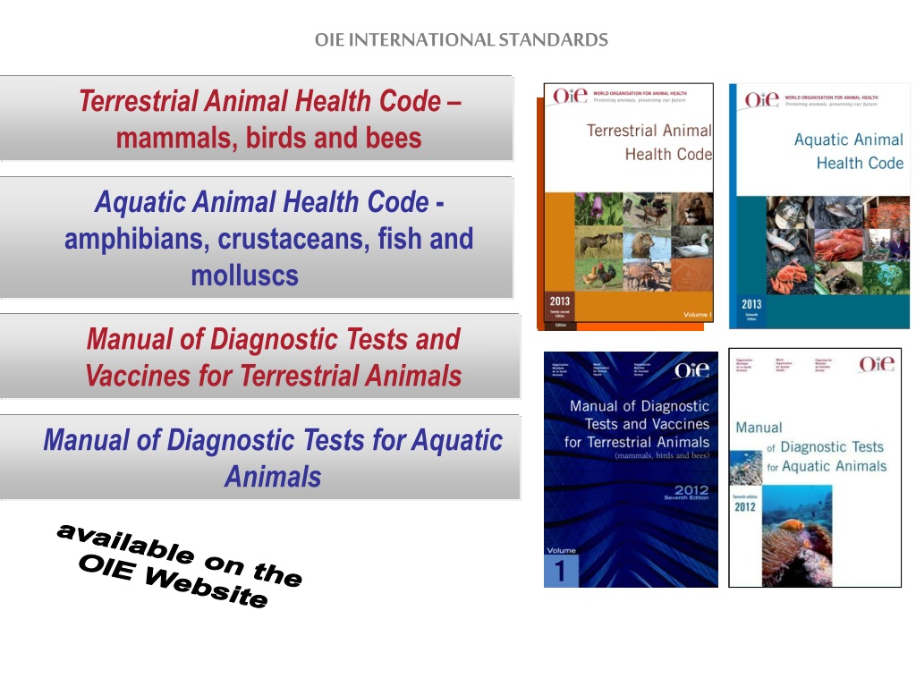 PPT - OIE Aquatic Animal Health Code and Manual of Diagnostic Tests for  Aquatic Animals PowerPoint Presentation - ID:9497972