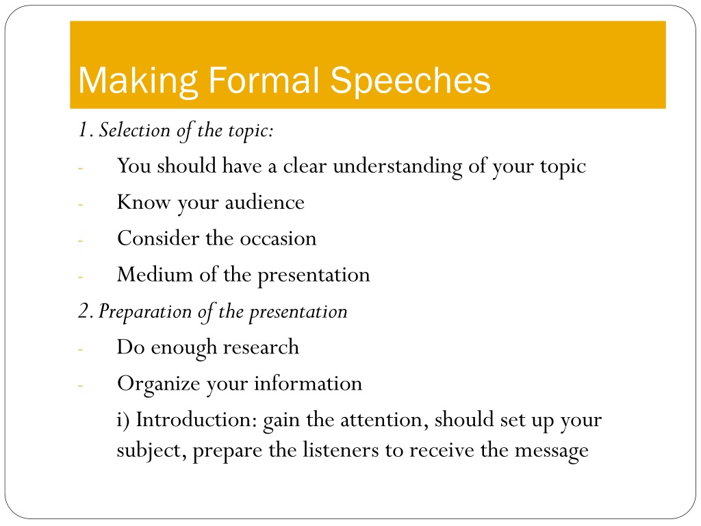 give a formal speech meaning