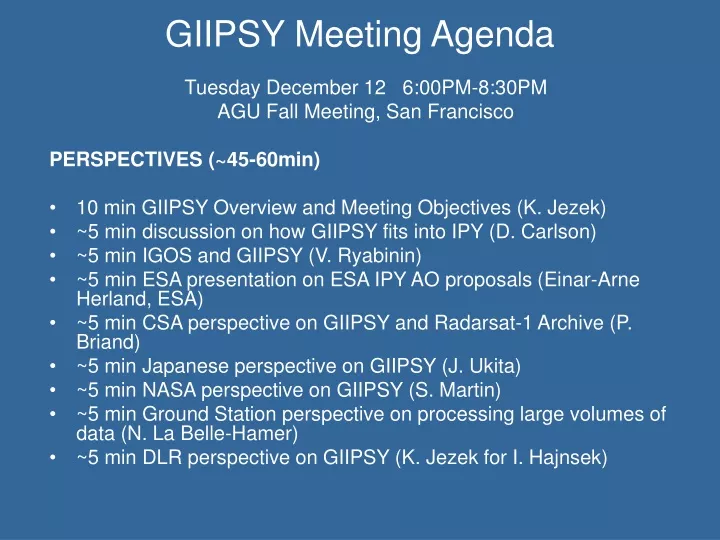 giipsy meeting agenda n.