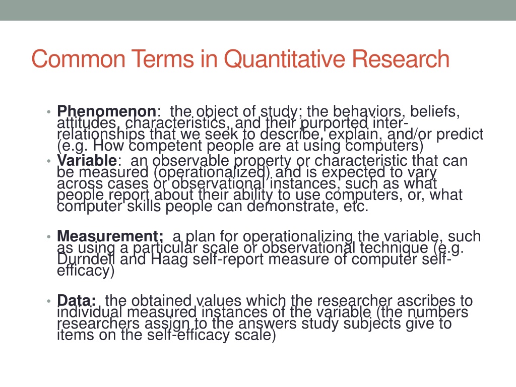 terms to use in quantitative research