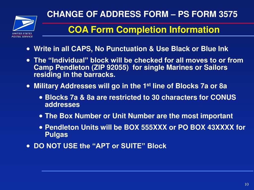 PPT - Change of Address Cards PS Form 3575 (Military COA Examples ...