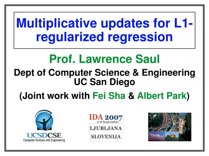 PPT - Multiplicative updates for L1-regularized regression PowerPoint ...