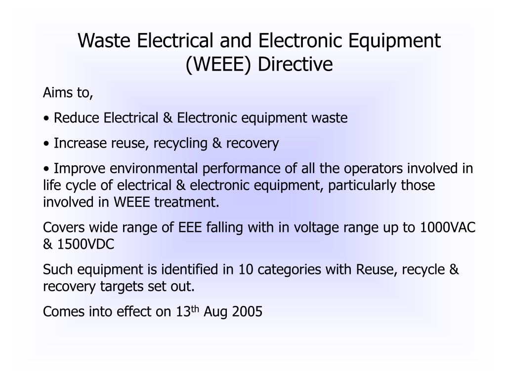 PPT Waste Electrical Electronic Equipment WEEE PowerPoint 