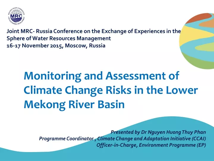 PPT - Monitoring And Assessment Of Climate Change Risks In The Lower ...