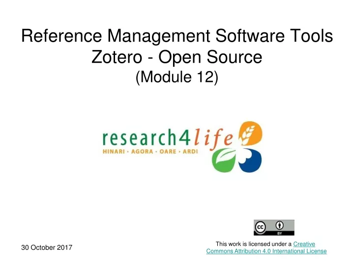 PPT - Reference Management Software Tools Zotero - Open Source (Module ...