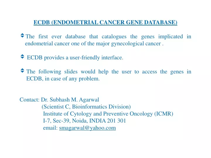 ecdb endometrial cancer gene database the first n.