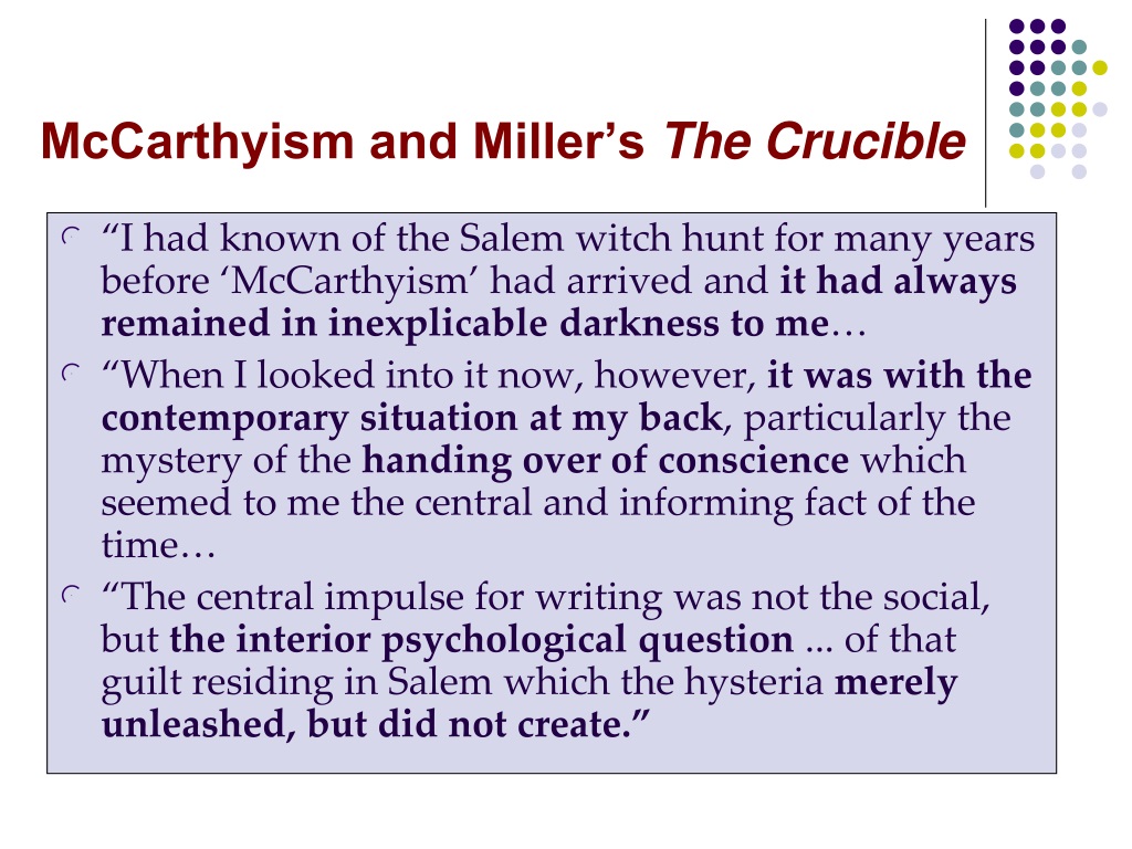 essay on the crucible and mccarthyism