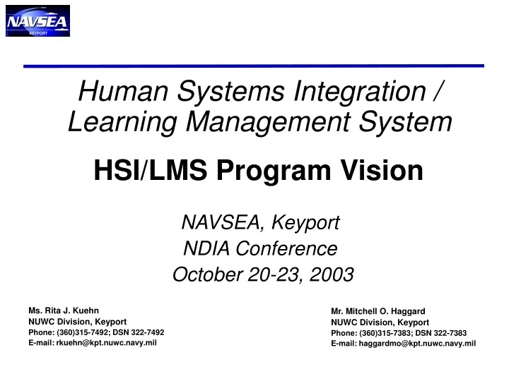 PPT Human Systems Integration / Learning Management System HSI/LMS