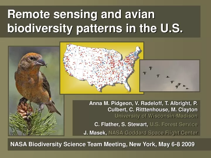 remote sensing and avian biodiversity patterns in the u s n.