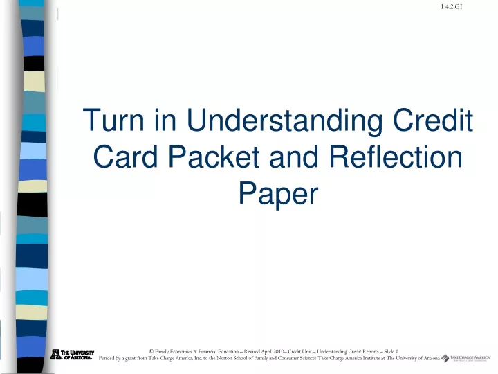 turn in understanding credit card packet and reflection paper n.