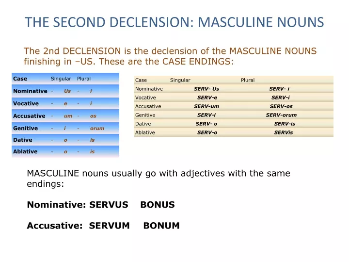 the second declension masculine nouns n.