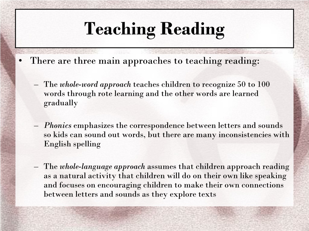 The school teacher text. Teaching and developing reading skills. Approaches to teaching. Reading methods. Reading approach in teaching English.