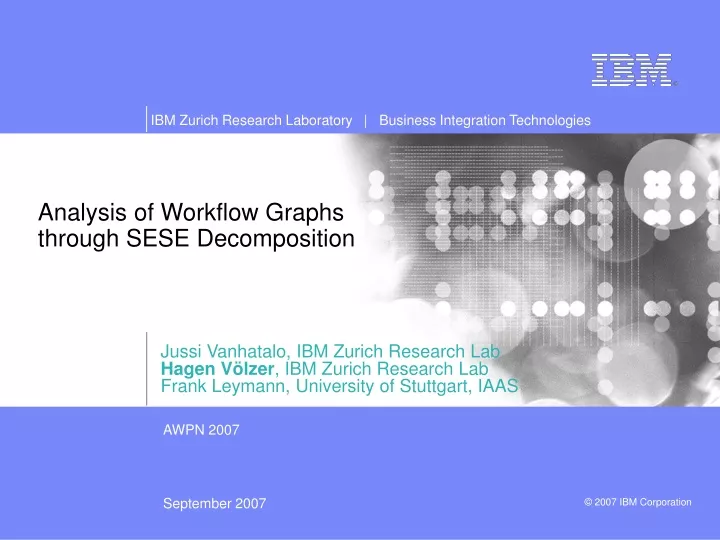analysis of workflow graphs through sese decomposition n.