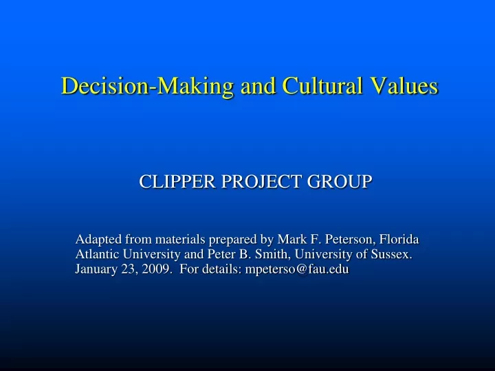 decision making and cultural values n.