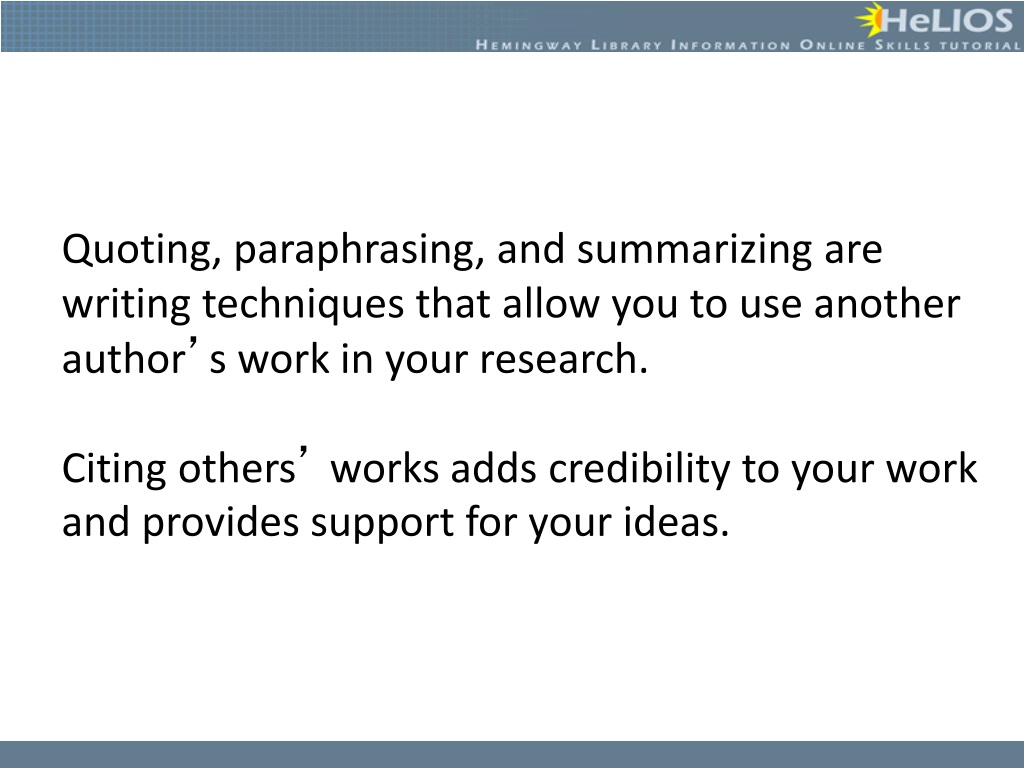 PPT - Quoting, Paraphrasing, & Summarizing PowerPoint Presentation - ID ...