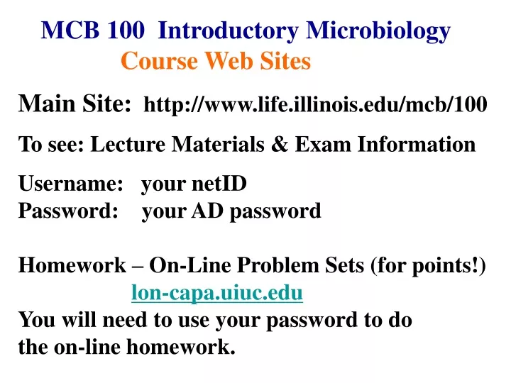 PPT - MCB 100 Introductory Microbiology Course Web Sites PowerPoint ...