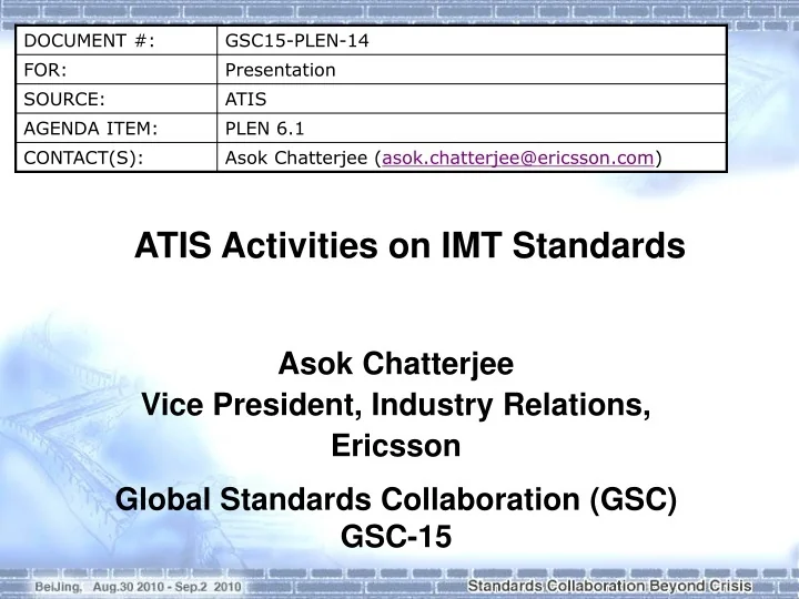 PPT - ATIS Activities on IMT Standards PowerPoint Presentation, free ...