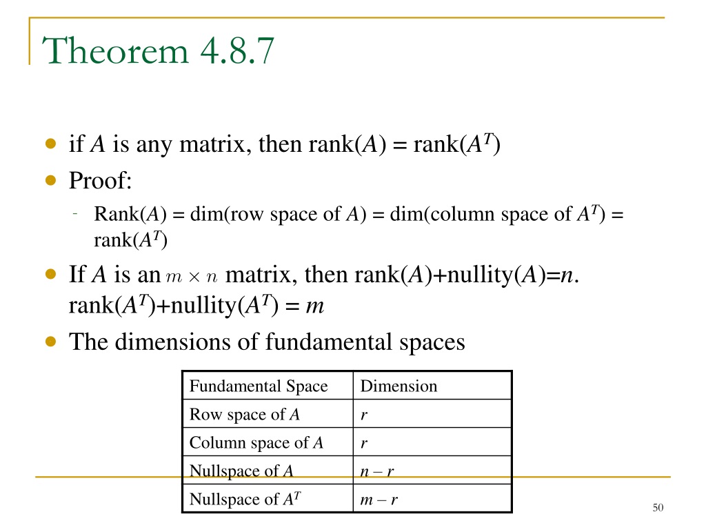 PPT 4.7 Row Space Column Space and Null Space PowerPoint