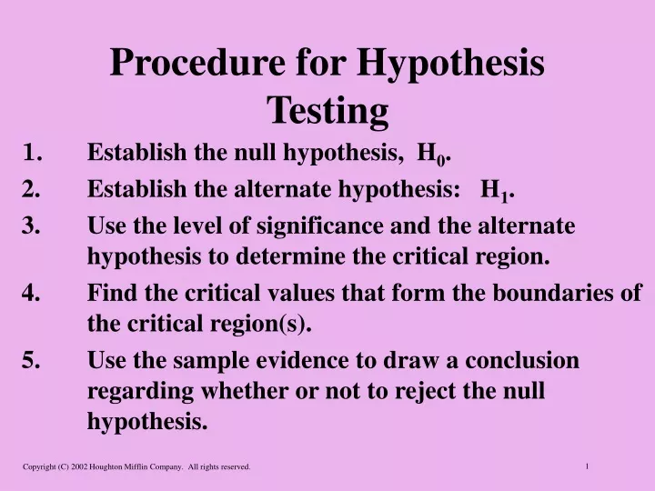 Ppt Procedure For Hypothesis Testing Powerpoint Presentation Free Download Id 9618732