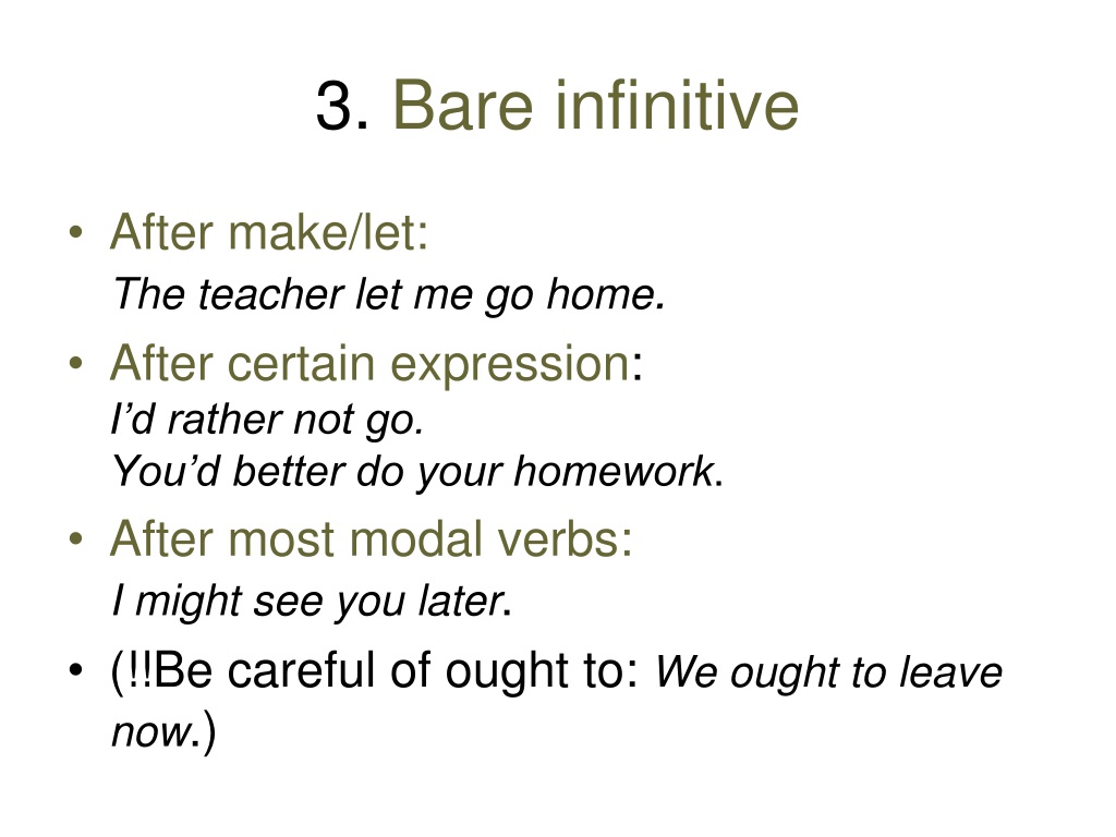 После let. Bare Infinitive правило. Bare Infinitive verbs. Full Infinitive bare Infinitive. To Infinitive bare Infinitive.