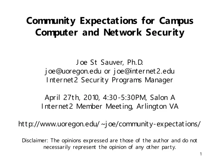 community expectations for campus computer and network security n.