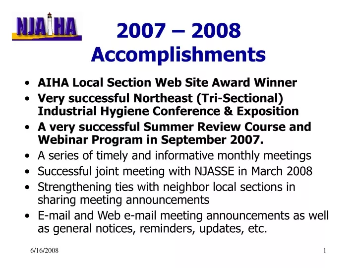 2007 2008 accomplishments n.