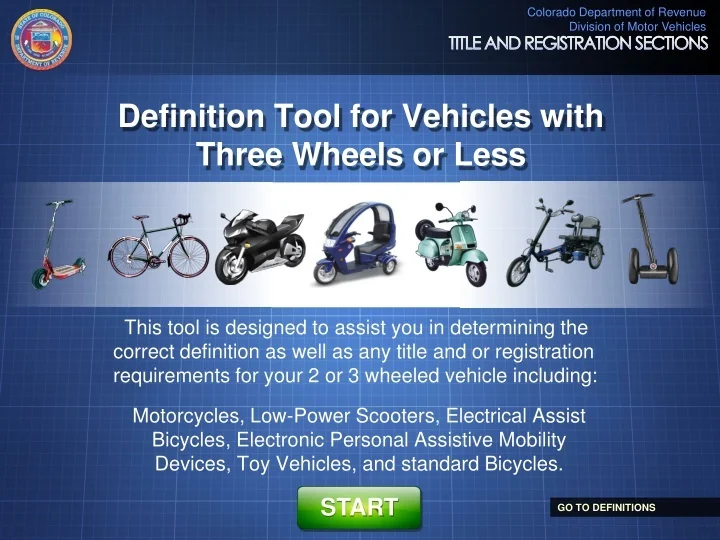 PPT Definition Tool for Vehicles with Three Wheels or Less PowerPoint