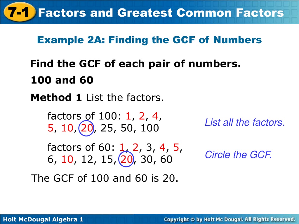 PPT - Write the prime factorization of numbers. Find the GCF of
