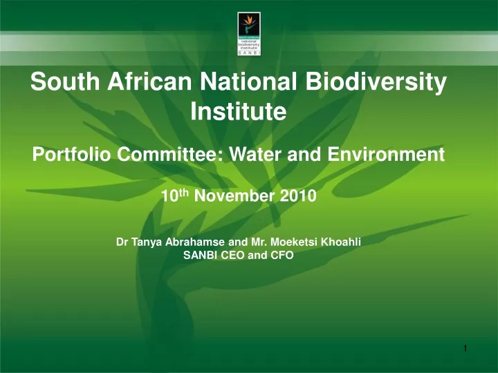 PPT - South African National Biodiversity Institute Portfolio Committee ...