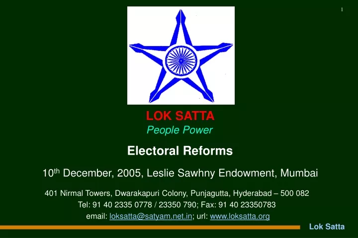 electoral reforms 10 th december 2005 leslie sawhny endowment mumbai n.