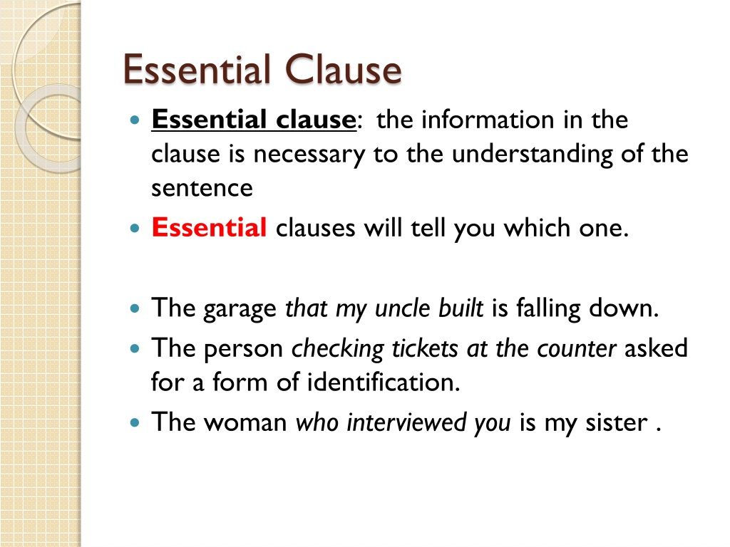 PPT Essential And Nonessential Clauses PowerPoint Presentation Free Download ID 9647764