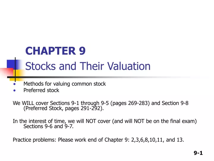 PPT - CHAPTER 9 Stocks And Their Valuation PowerPoint Presentation ...