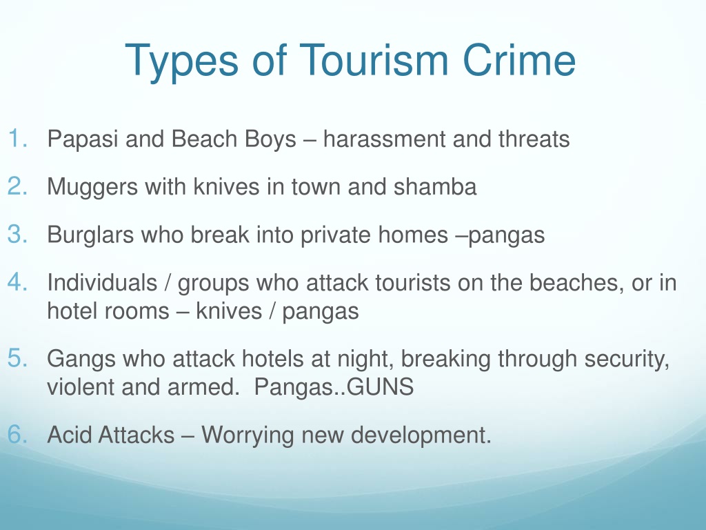 types of tourism related incidents