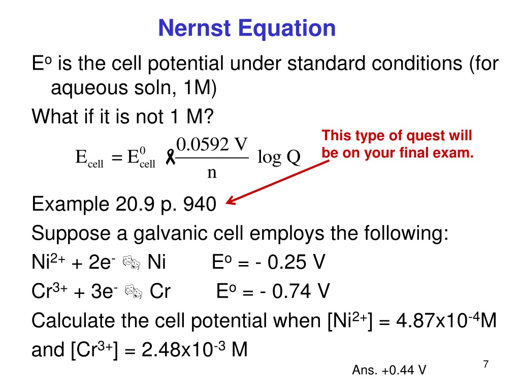 ppt-electrochemistry-part-iv-spontaneity-nernst-equation