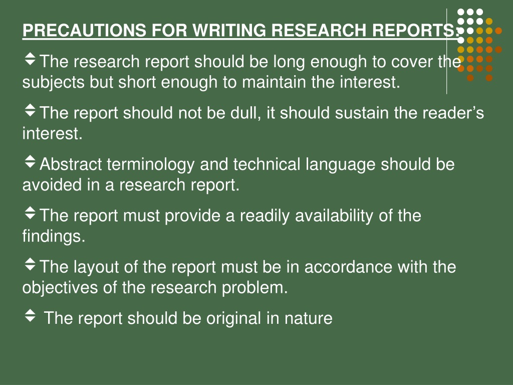 precautions while writing research report