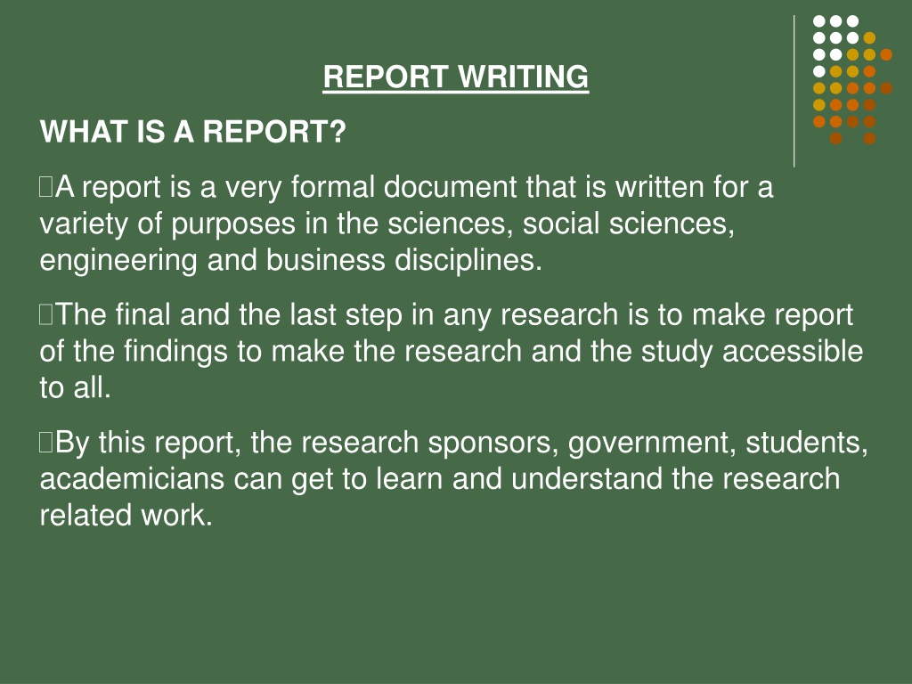 what is report writing and presentation